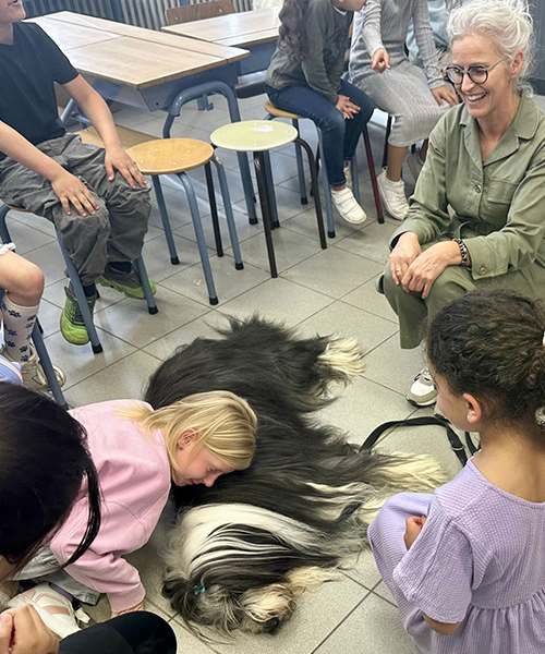 Xanuul leert kind omgaan met honden op school